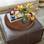 HofferRuffer Round Serving Tray 20'', Elegant Faux Leather Circle Ottoman Table Tray, Serve Tea Coffee Breakfast in Bedroom Living Room Kitchen (Brown) - Image 5