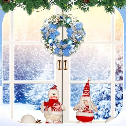 Knitgrip Blue Flower Pre-Lit Christmas Wreaths for Front Door - Image 4