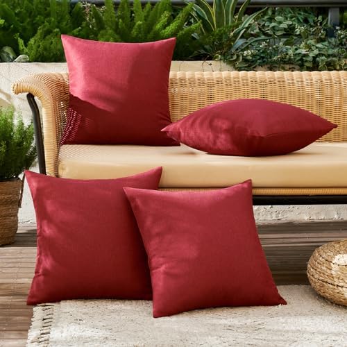 MIULEE Pack of 4 Christmas Decorative Outdoor Throw Pillow Covers Linen Waterproof Pillow Covers Summer Farmhouse Cushion Cases for Patio Garden Tent Balcony Couch Sofa 18x18 Inch Burgundy - Image 2
