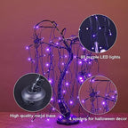 24Inch Halloween Lighted Willow Tree Bonsai Light 80 Purple LED Lights Table Top Lamp Artificial Tree Desk Decor with 4 Spiders Adapter Plug in/Battery Powered for Christmas Nativity Decoration - Image 3