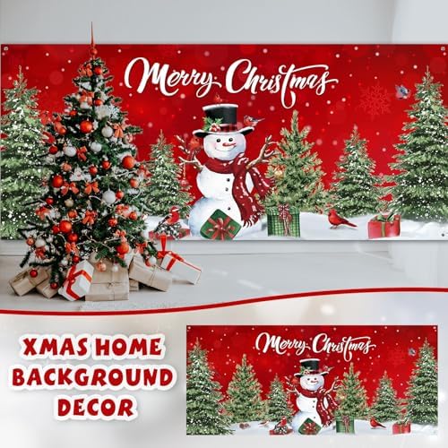 WovWeave 6 x 13 Ft Snowman Garage Door Cover, Red Christmas Forest - Image 6