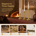 AIM & GGKK Gold Candlestick Holders Set of 3, Premium Metal Taper Candle Holders with Elegant Petal Base & Beaded Column Design, Matte Gold Finish for Table Centerpiece Wedding Party Home Decor - Image 5