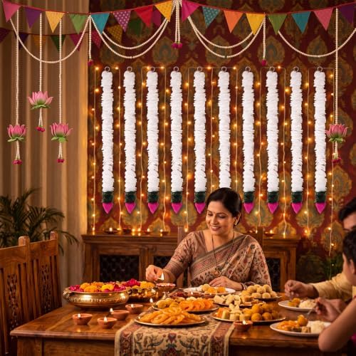 Suncalla 10 Pcs Diwali Decorations 32 Inch Lotus Hangings Indian Garlands - Image 5