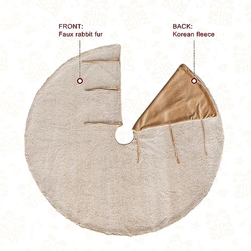 Glitzhome 48”D Milk Coffee Brown Christmas Tree Skirt,Large Faux Rabbit Fur Rustic Xmas Tree Skirt for Christmas Home Party Holiday Decorations - Image 4