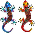 HONGLAND Lizard Wall Decor- 15 Inch Gecko Metal Wall Art Hanging Glass Sculpture, 2 Pack Yard Decorations Outdoor for Garden Fence Home by HONGLAND