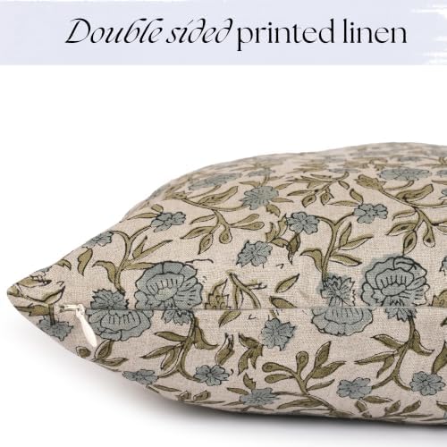 Linen Throw Pillow Covers 20x20 inch Gray and Green Decorative Pillow Covers for Living Room, Bedroom - Image 3