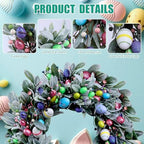 22'' Easter Wreaths for Front Door, Spring Door Wreath with Pastel Eggs, Glitter Eggs, Berries & Silk Lambs Ear Leaves, Artificial Easter Decor Garland for Indoor Outdoor Porch Wall Home Decorations - Image 4