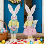 Glintoper 2 Pack Easter Decorations Standing Bunny with Stretchable Legs, 21" to 26" White Rabbits Couple Figurine, Party Favor Photo Props Gifts for Office Kitchen Farmhouse Front Door Spring Home by Glintoper