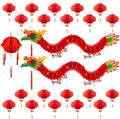 23Pcs Chinese Decorations for Party with 2 3D Dragons & 20 Red Lanterns by Peywot