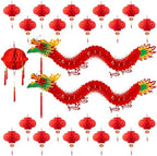 23Pcs Chinese Decorations for Party with 2 3D Dragons & 20 Red Lanterns by Peywot