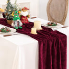 DeZerlor 3pcs Burgundy Fall Winter Velvet Table Runner 20 x 120 Inch - Image 5