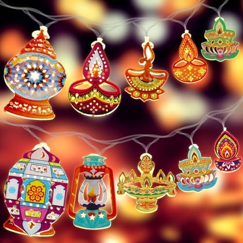 Blosssound 20 ft Diwali String Lights 40 Led Diya Happy Diwali Decoration Indian Festival of Lights Supplies for Deepavali Wedding Party Indoor Outdoor Window Decoration by Blosssound
