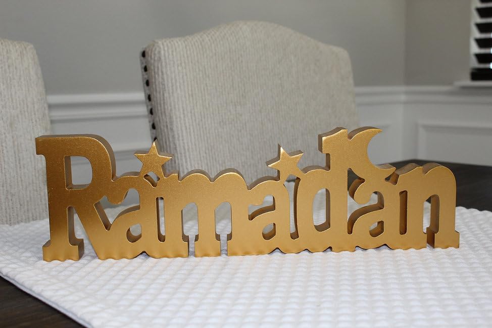 Ramadan Wooden Stand - Ramadan Festival Wooden Tabletop Decorations for Living Room, Dining Muslim Decorative New Year Celebration Home Luxury Lightning Table Stand, Gold - Image 4