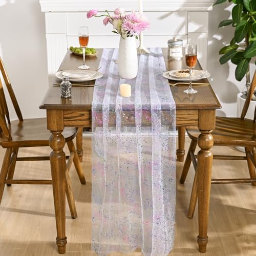 Artoid Mode 6PCS Colorful Gold Gauze Table Runner 120 Inch 10FT, Glitter Metallic Foil Sheer Dining Wedding Anniversary Holiday Birthday Table Decor for Home Party - Image 3