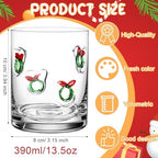 Skylety 2 Pcs Christmas Icon Juice Glasses Xmas Drinking Cups Old Fashioned Stemless Wine Glasses 13.5 oz Whiskey Cocktail Coffee Mugs for Christmas Party Gift Decor - Image 2