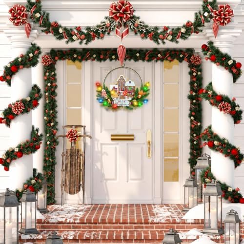 Pre-Lit Christmas Wreath for Front Door, Gingerbread with 6H On/18H Off - Image 5