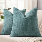 decorUhome Textured Chenille Throw Pillow Covers 24x24 Set of 2 Teal by decorUhome