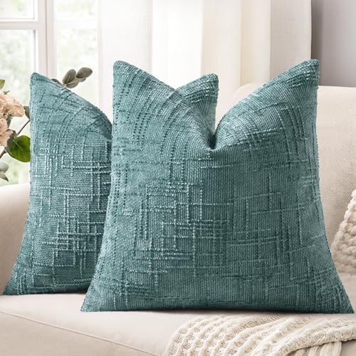 decorUhome Textured Chenille Throw Pillow Covers 24x24 Set of 2 Teal by decorUhome