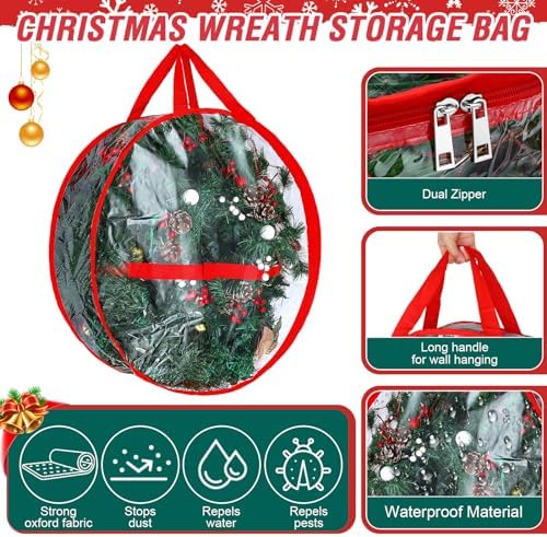 Zhengmy 6 Pcs Clear Christmas Wreath Storage Bag Wreath Storage Container With fixing strap Wreath Storage Box with Handles for Storing Garland Holiday Wreath Wrapping(30 Inches) - Image 3