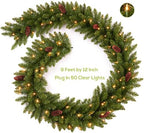 9Ft Pre-Lit Christmas Garland, Plug in, Green, 50 Clear Lights, Fireplace Stairs Mantle Door Indoor Outdoor, Decorated with Pine Cones - Image 5