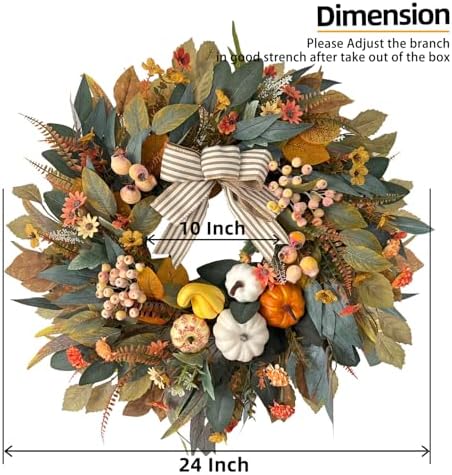 HipTree 24 Inch Fall Wreath for Front Door,Pumpkin Wreath Farmhouse Decor - Image 2