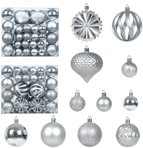 Christmas Tree Balls Ornaments Set, 48 Pcs Shatterproof Plastic Decorative Baubles Shiny Hanging Ball Ornaments for Xmas Tree Holiday Party Wedding Decoration, Silver by Unknown