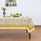 Home Spun & Crafts 72x180 Inches Rectangle Hand Block Print Tablecloth, 100% Cotton, Yellow Green Floral Table Cloths Washable, Traditional Indian for Dining Outdoor Thanksgiving Halloween Christmas - Image 2