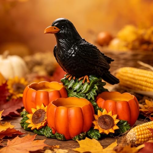 Halloween Raven Candle Holder with 3 Pumpkin Tealight Holders - Image 2
