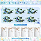 Domensi 6 Sets Wedding Centerpiece for Table Decoration Blue Artificial Fake Rose Flower with Metal Vase Faux Silk Rose Bouquet Floral Arrangement for Bridal Shower Home Dining - Image 5
