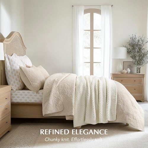 EVERGRACEHOME Chunky Chenille Knit Throw Blanket, 50 x 60, Ivory White - Image 5