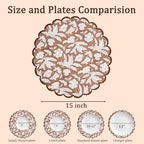 Ridhi Floral Block Print Round Placemats 15" in, Set of 4, Oak Brown - Image 4