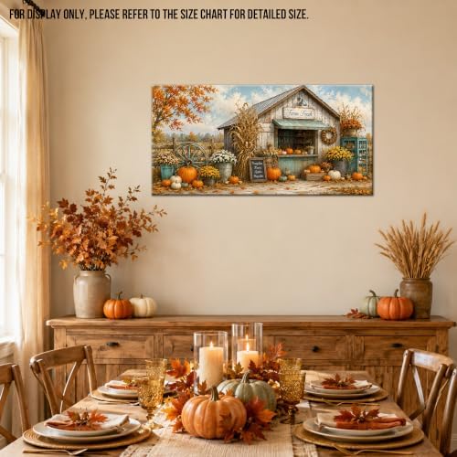 WAXWHELK Fall Canvas Wall Art, Autumn Rustic Farmhouse Painting Pictures of Farm Fresh Stand with Pumpkins and Mums, Thanksgiving Artwork for Living Room Bedroom Home Decor, (16"x32") - Image 4