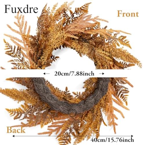 Fall Wreath 16inch, Autumn Fall Door Wreaths with Orange Pine Needle, Light Brown Pinecone,Yellow Wheat, Farmhouse Wreath Decor for Indoor Outdoor Window Wall Christmas Decor - Image 2