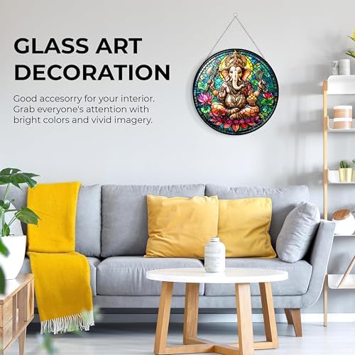 Diwali Ganesh Elephant God Stained Glass Suncatcher Window Hangings, Indian Decor, Diwali Wall Hangings, Wall Decorations for Home 9.8" - Image 6