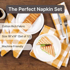 LFH Home Buffalo Check Cloth Dinner Napkins Set of 12, Cotton Napkins, 100% Cotton Checkered Wedding Christmas New Year Dinner Napkins with Mitered Corners and Generous Hem - 18 x 18 Mustard White - Image 2