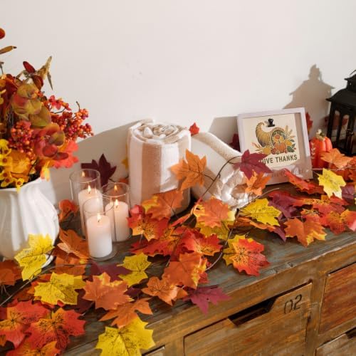 CQURE 18 Pack Fall Leaf Garland, Total 140 Ft Artificial Fall Maple Leaves Autumn Vines Garland Thanksgiving Decor for Home Fireplace Party - Image 4