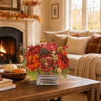 Fall Peonies Artificial Flowers Arrangements In Rustic Square Wooden Box - Image 7