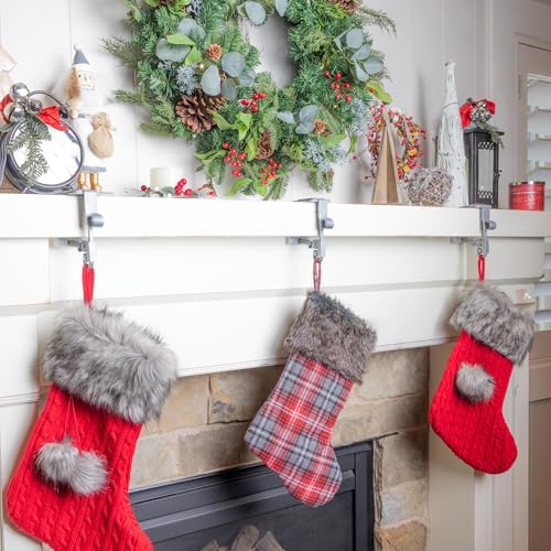 [Fireplace Stocking and Garland Hanger] - Patented Mantle Holder Has Two Hooks - Hold Christmas Stocking and Hang Garland - Durable Wrought Iron - Padded Contact Points (3 Pack - Silver) - Image 4