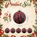 Hollowfly 24 Pcs 2.36 Inch Christmas Tartan Plaid Ball Ornaments Vintage Large Buffalo Plaid Balls Christmas Tree Hanging Ornament Rustic Ball Pendant Hanging Decor for Xmas Tree Party(Light Green) - Image 2