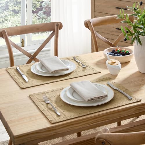 ZeeMart Linen Checked Farmhouse Placemats Set of 6, Camel 13x19in - Image 2