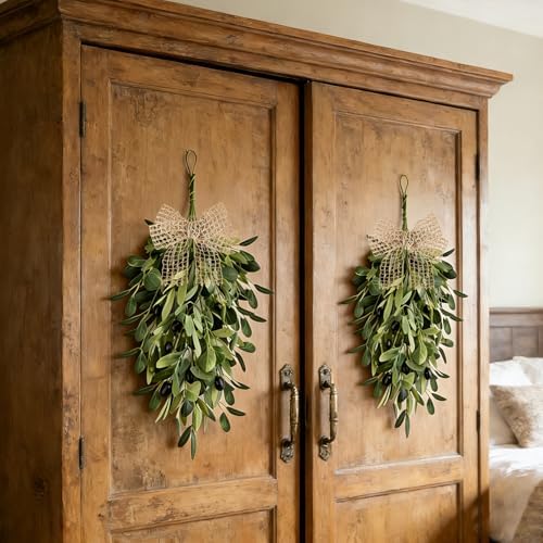 22" Spring Wreaths for Front Door 4 PCS Olive Teardrop Swag Summer Wreathswith Olive Leaf Fruit, Home Decoration for Outdoor Living Room Indoor Wall and Outside Summer All Season Wedding - Image 6