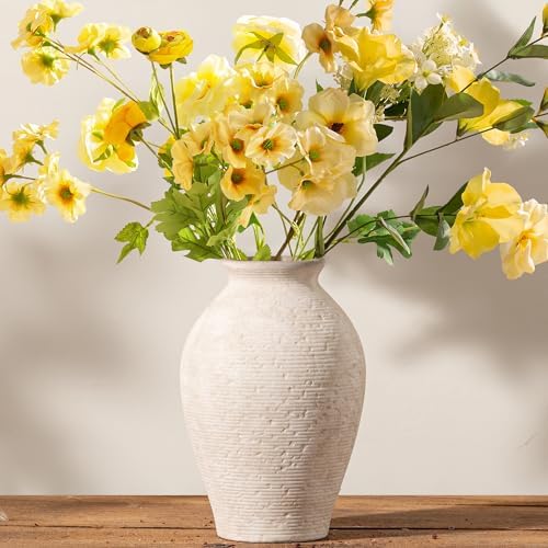 Vanselia Ceramic Flower Vase Home Decor - Large Farmhouse Table Vases Rustic Vintage Living Room Kitchen Bedroom Decorations for House Book Shelf Office Coffee Desk Dining Fireplace (9" Rustic) - Image 5