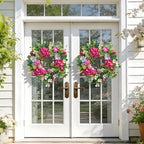 Spring Wreaths for Front Door Outside Summer Wreath 24 Inch with Luxury Peony & Hydrangea Floral Wreaths with Greenery Colorful Seasonal Spring Door Wreath for Outdoor Home Decor - Image 3