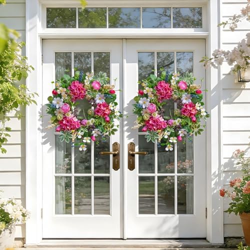 Spring Wreaths for Front Door Outside Summer Wreath 24 Inch with Luxury Peony & Hydrangea Floral Wreaths with Greenery Colorful Seasonal Spring Door Wreath for Outdoor Home Decor - Image 3