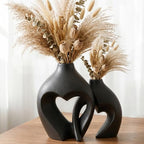 Black Vase Snuggle Hollow Ceramic Vase Set of 2 Modern Vases for Home Decor by Zormon