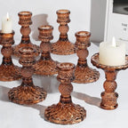 12Pcs Amber Candlestick Holders Set- 4" H Taper Candle Holders Bulk, Glass Candle Holders for Wedding, Party, Fall Dinner Table Centerpieces, Festival Gifts & Windowsill Decor by DARJEN