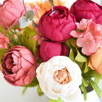 FiveSeasonStuff Peach, Coral, Cream & Burgundy Artificial Peony Set of 2 - Image 6