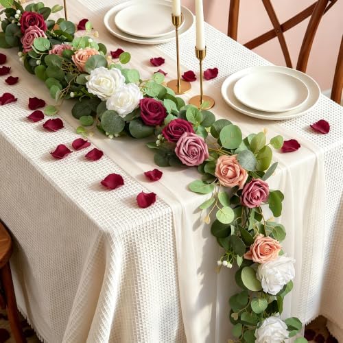 Aneco 2‑Pack 6 Ft Wine Red Artificial Eucalyptus Rose Garland Vine by Aneco