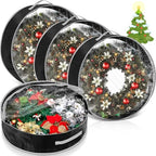 4 Pcs Christmas Wreath Storage Bag, Christmas Garland Storage Container with Clear Window, Zipper & Handle for Xmas Holiday Seasonal Wreath Garland Box(Black,36") by GliCraft