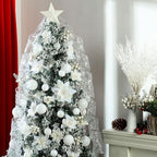 Realspring 72 Pieces Christmas Tree Ornament Set Xmas Assorted Decorations Bulk Glitter Poinsettia Berry Picks Topper Star Sequin Tree Skirts for Home Wreaths Holiday Party Favors (White) - Image 6